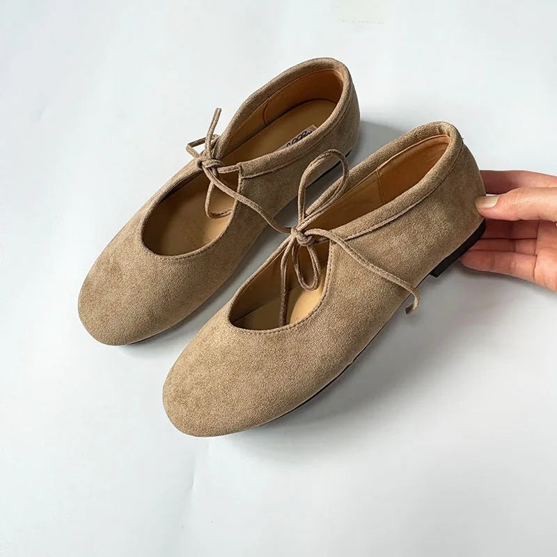 Round Toe Mary Jane Flats with Butterfly Knot