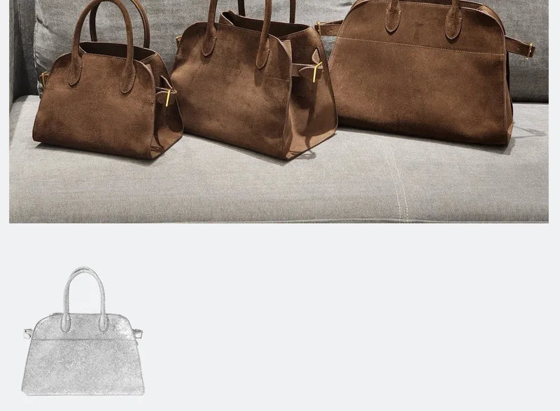 High Quality Autumn Winter New Matte Suede Tote Bag Large Capacity Commuter Casual Portable Shoulder Genuine Leather Women's Bag