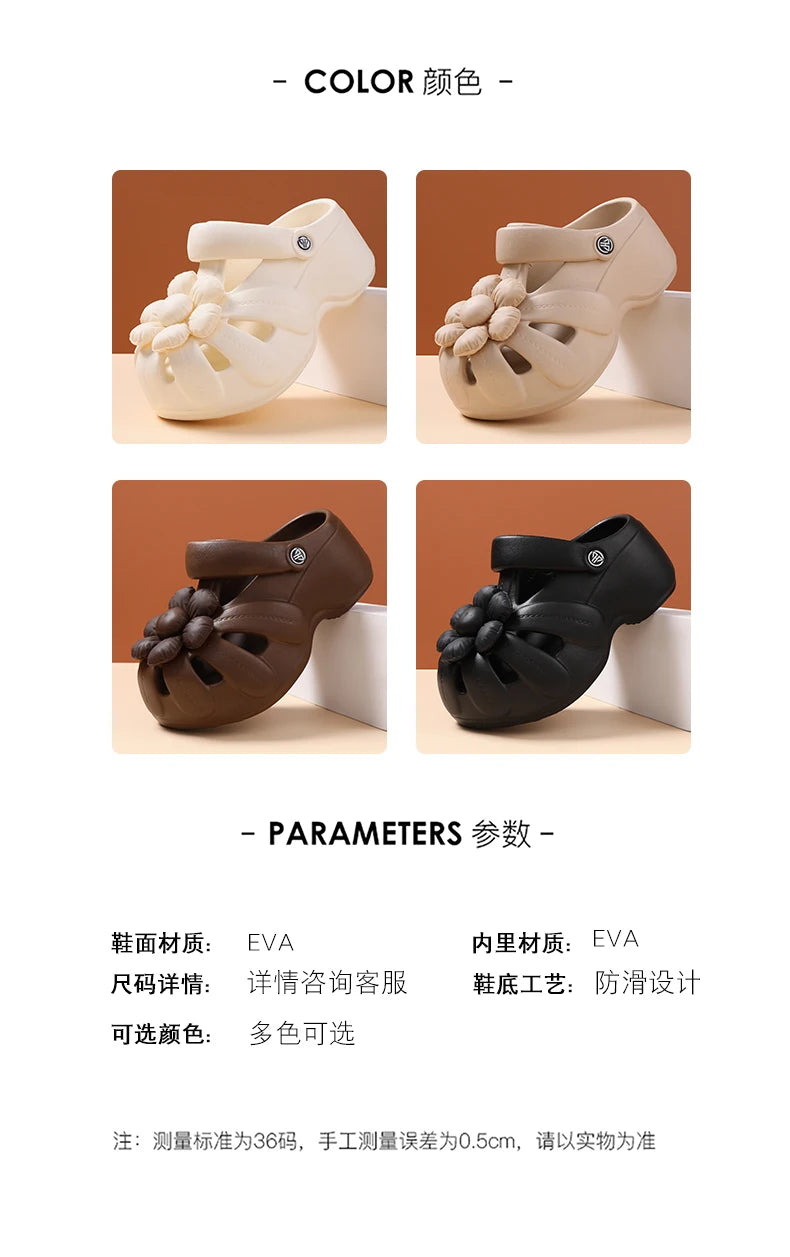 Women's Platform Clog Sandals with Flower Decor — EVA Wedge Beach Shoes