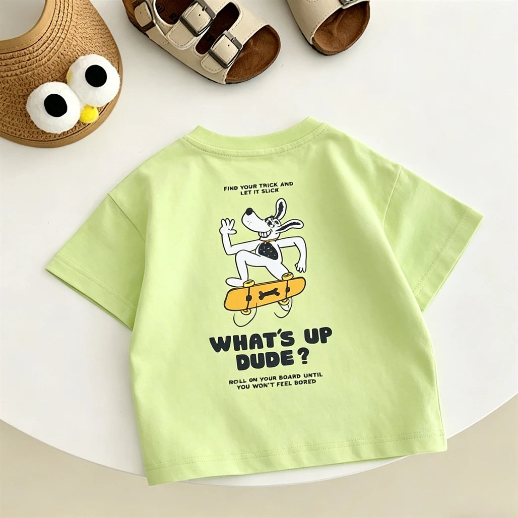 Summer Clothes Cartoon Printed Tops 1-7Years Old Child Round Neck Base Shirt Pure Cotton Clothing Kids Lovely Fashion T Shirt