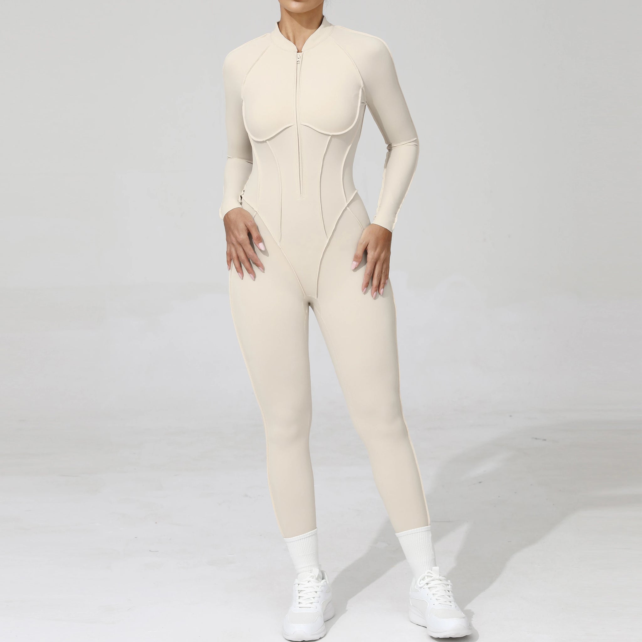 Long Sleeve Zip-Front Yoga Jumpsuit