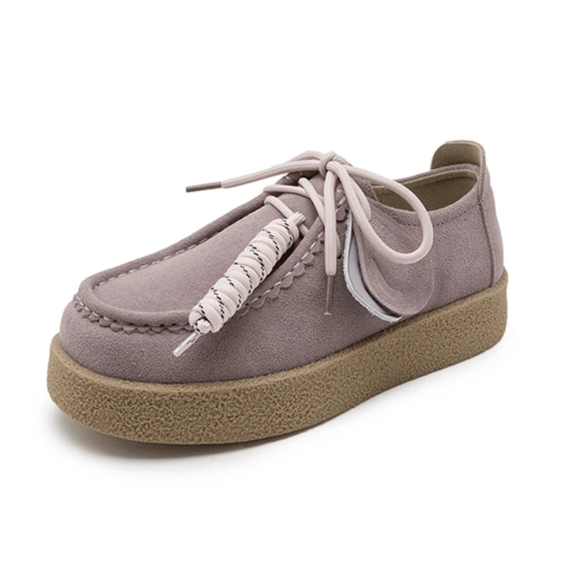 AIYUQI Women's Suede Leather Platform Loafers – British Style