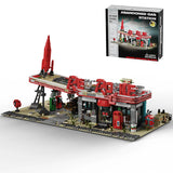 Movie Game Red Abandoned Gas Station Architecture Doomsday House Modular Building Blocks Model Kit Adult DIY Gift 2221PCS