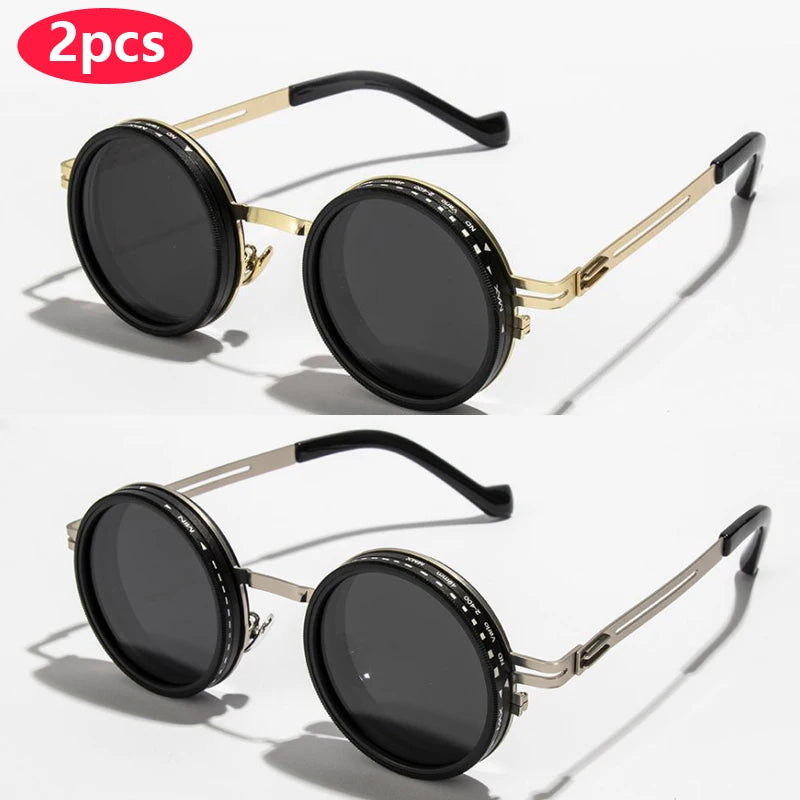 New Adjustable 1-9 Sunglasses Punk Polarized Sun Glasses Men Women Round ND Filter Lenses Retro Fishing Eyeglasses Shades