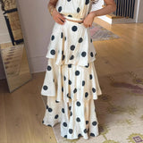 Tuularose Women Long Dress 2 Piece Elegant Polka Dot Sleeveless Top Ruffle Pleated Dress Set Luxury Party Sexy Female Dress Set