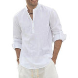 Men's Cotton Linen Long Sleeve Polo Shirt