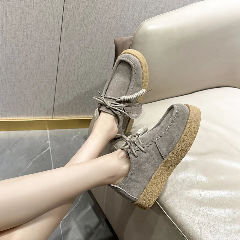 AIYUQI Women's Suede Leather Platform Loafers – British Style