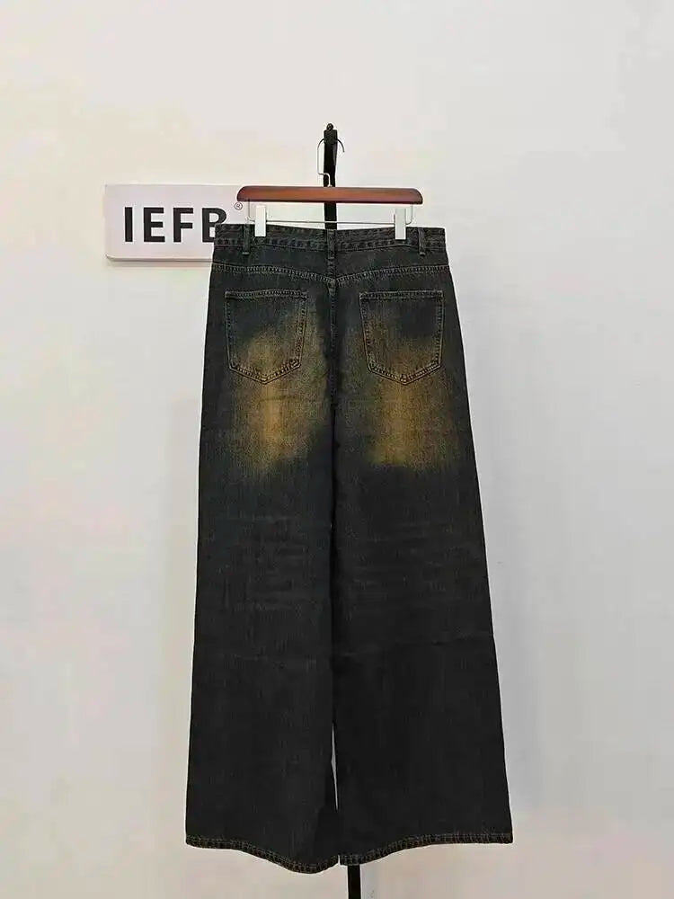 Men's Washed Blue Loose Straight-Leg Jeans