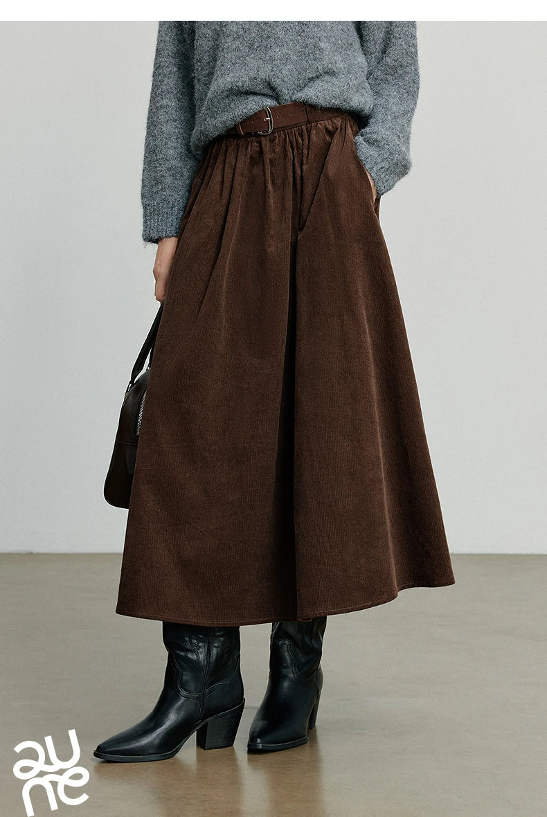 Toyouth Corduroy Ankle-Length A-Line Skirt | Autumn 2025