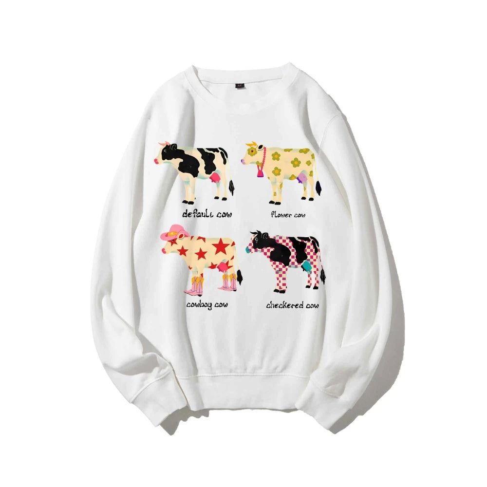 Cute Cartoon Cow Print T-Shirt Pure Cotton Washed Shoulder Round Neck Neutral Style Fashion Trend New High Quality Short Sleeves