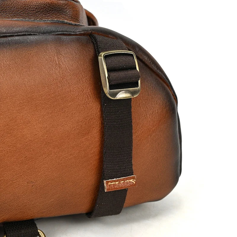 Single Shoulder Bagpack Genuine Leather Chest Bag Outdoor Riding Bag Chest Packs For Biker Men Male Sling Bags Cow Leather