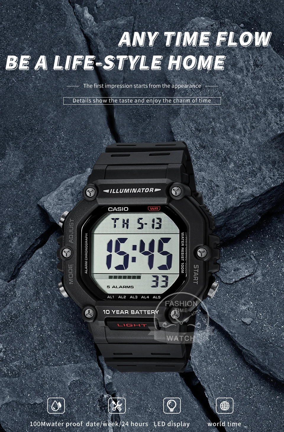 Casio Men’s Sport Digital Watch | 100M Water Resistant & Multi-Time Zone | AE-1600H-1A