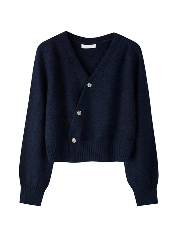 Women's Autumn V-Neck Cashmere Blend Cardigan – USA-Made Loose Knit Sweater