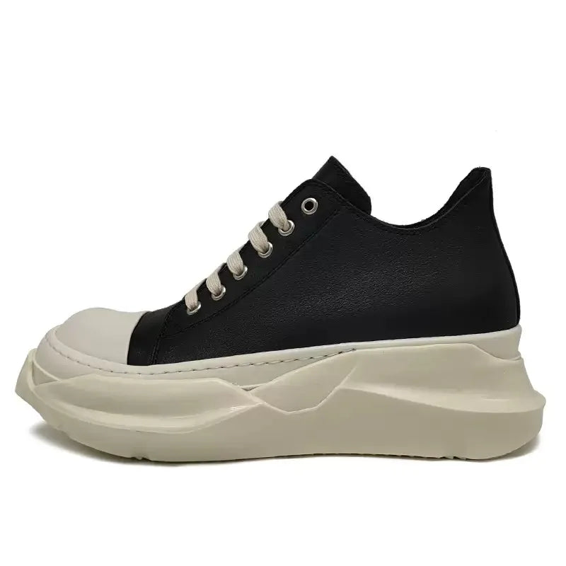 Men's Platform Heels Shoes Leather Women Canvas Luxury Jumbo Lace Up High Street Autumn Flats Black Sneakers