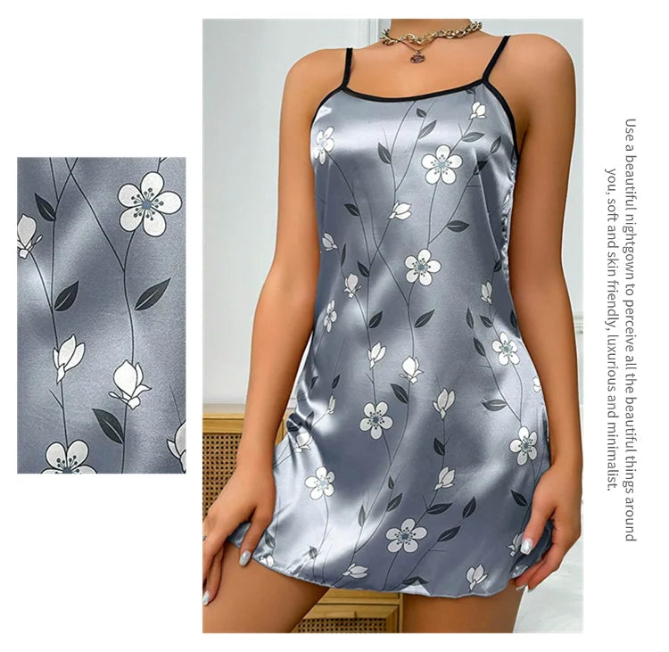 Elegant Floral Satin Nightdress