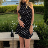 Polka Dot Halter Backless Mini Dress