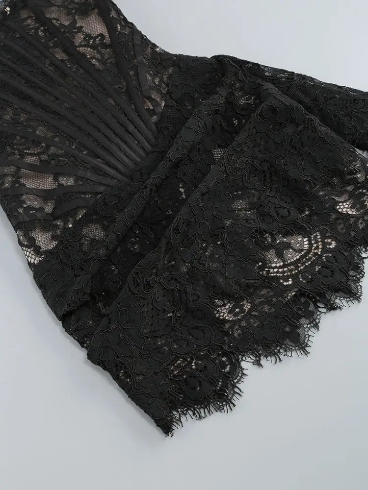 Strapless Lace Mini Dress – Elegant Sheer Patchwork Slim Fit Evening Dress