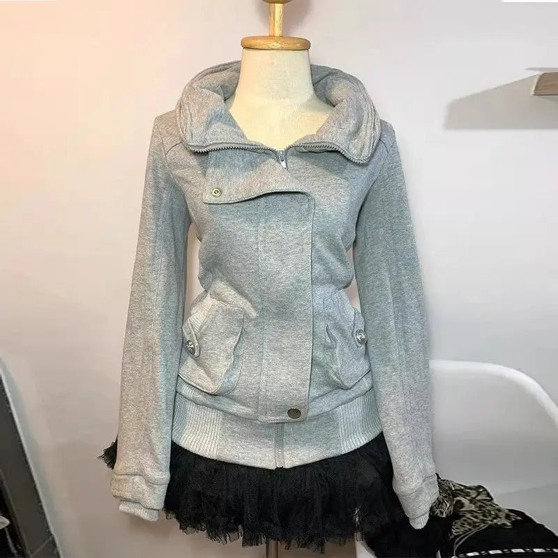 Women's Vintage Gray Zip-Up Sweatshirt
