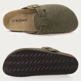 Evshine Men's Suede Clogs Fashion Leather Mules Cozy Footbed Slippers With Adjustable Buckle AntiSlip Cork Slippers Unisex Mules