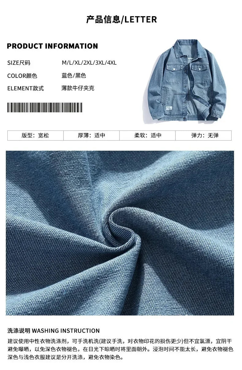 Autumn Men Solid Workwear Denim Jackets Fashion Motorcycle Vintage Jeans Jackets Hommes Slim Fit Cotton Casual Black Blue Coats