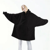 New Winter Women Double-faced Fleece Hoodie Blanket Oversize Large Pocket Warm Couple Loose Sweatshirts Women And Men Robe
