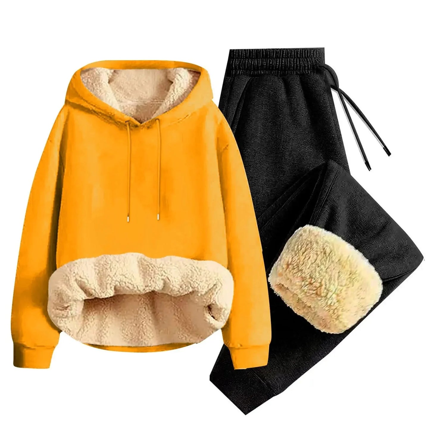 Men’s Thickened Lamb Velvet Hoodie Set