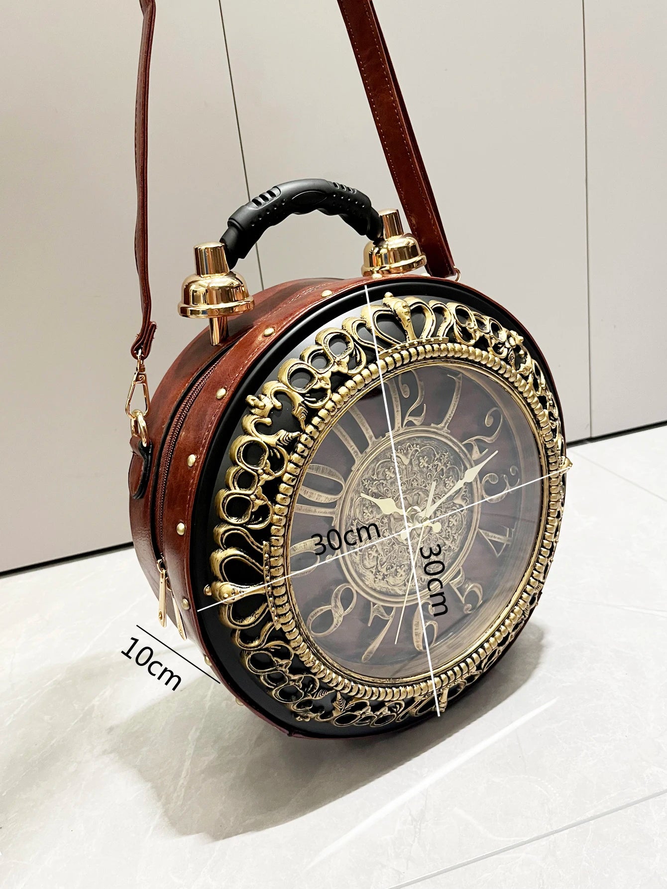 Vintage Clock-Style Circular Shoulder Bag