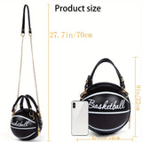 Basketball Shaped Crossbody Bag, Trendy Chain Shoulder Bag, PU Leather Top Handle Circle Purse handbags  women bag