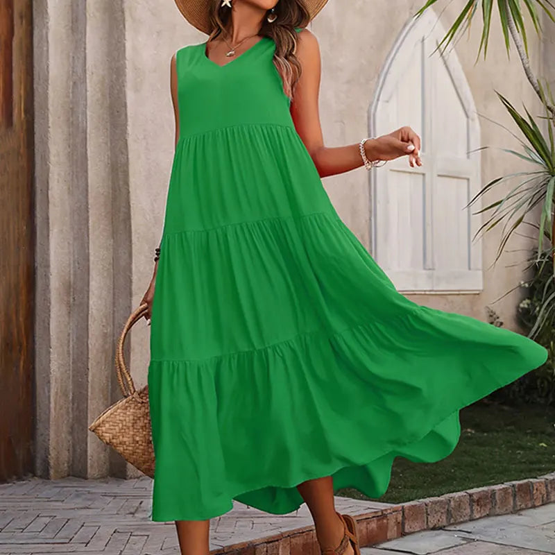 Elegant V-Neck Ruffle Summer Maxi