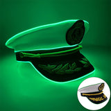 New Luminous White Sailor Captain Yacht Caps Wheat Embroidery LED Glow Navy Marine Hat Men Women Cosplay Halloween Costume Hats