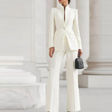 Elegant Long Sleeved Blazer+Pants Suit Autumn Simple Solid Color Commuting Outfit Women's Temperament Slim Fit Professional Set