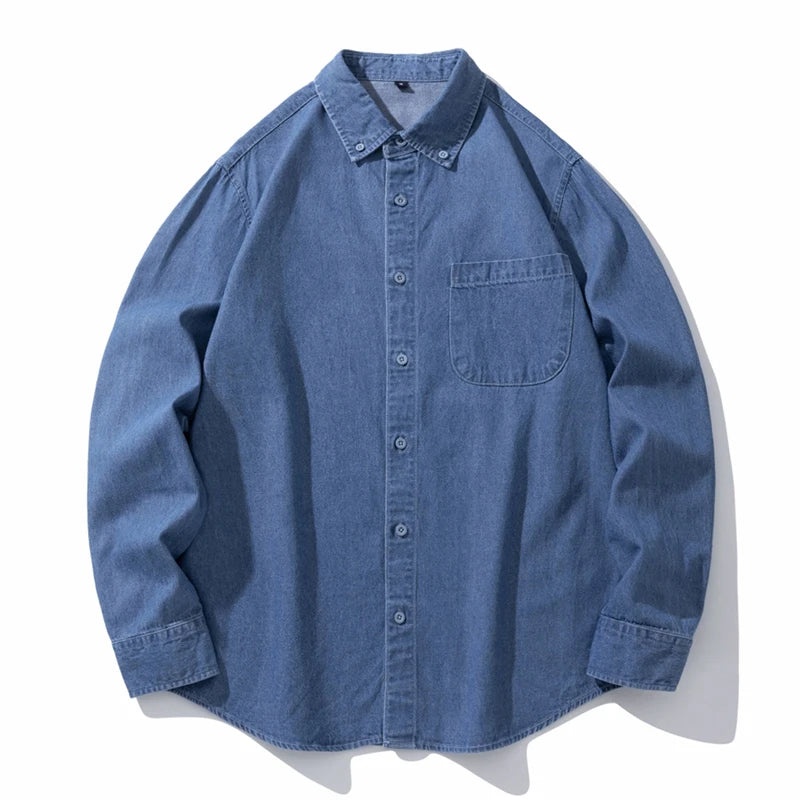Classic Black Denim Shirt Men's Autumn New Fashion Loose Korean Casual Long-sleeved Jean Shirts Comfortable Male Clothes