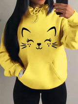 Women's Playful Cat Graphic Fleece Hoodie