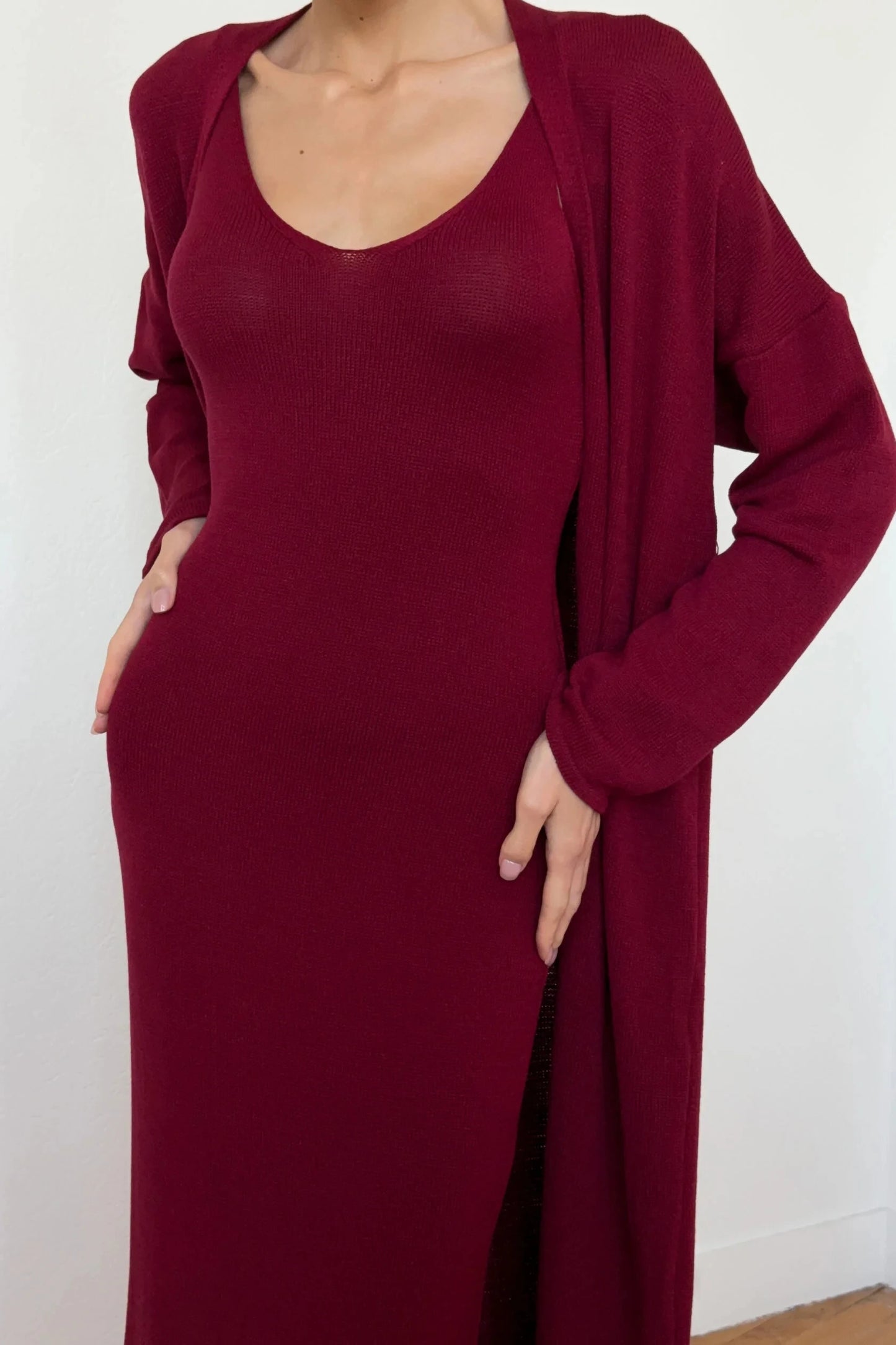Hirsionsan Soft Loose Sets Women Two Pieces Long Sleeve Cardigan & Vest Dresses Elegant Female Hollow Outfits Cotton Tracksuit
