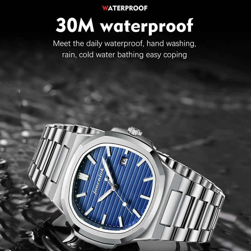 2025 New luxury military man watch square waterproof bright Date week men watch stainless steel Quartz men watches Reloj + box
