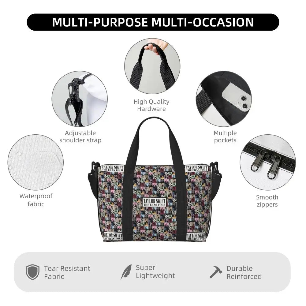 Custom The Eras Tour 1989 Taylor's Swift's American Pop Singer Tote Bag Women Large Capacity Beach Gym Travel Bags
