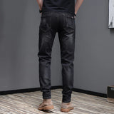 Embroidered Jeans Men's Autumn Winter New Korean Fashion Slim Little Feet Trousers Stretch Vintage Street Denim Trousers Male