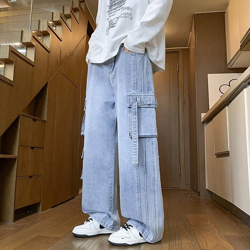 Men's Loose Straight-Leg Multi-Pocket Jeans