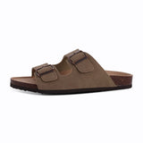 Comwarm Men's Cork Footbed Slides Sandals Arch Support Summer Outdoor Sandals with Adjustable Buckle Leisure Men Leather Slides