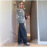 Vintage-Style Printed Knit Cardigan