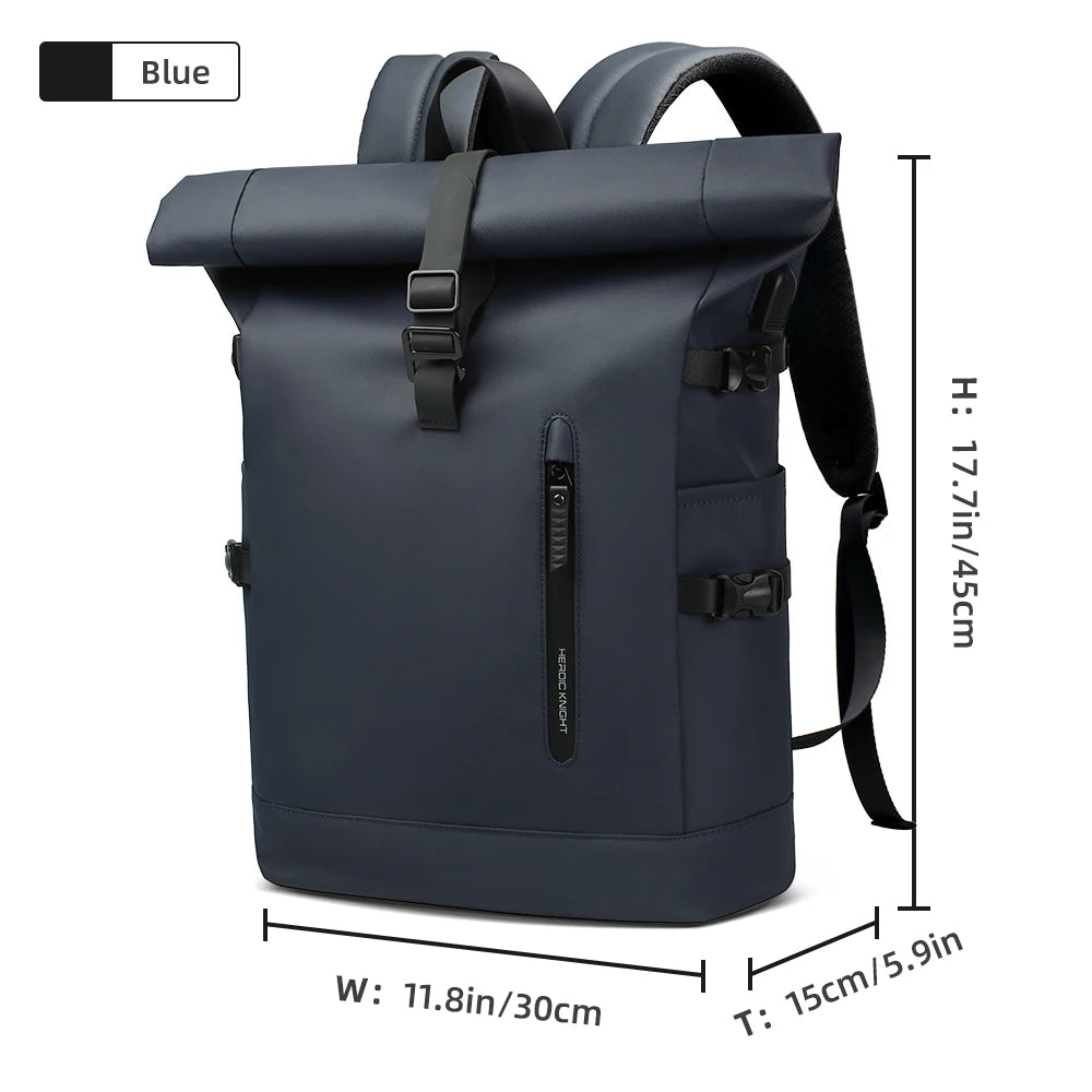 Heroic Knight Men's Backpack Waterproof Roll Top Backpack Women Travel Expandable USB Charging Large Capacity Laptop Bag Mochila