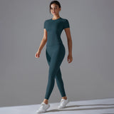 Yoga Set Women Workout Set Sportswear Gym Clothing Fitness Shorts Sleeve Crop Top High Waist Leggings Sports Suits