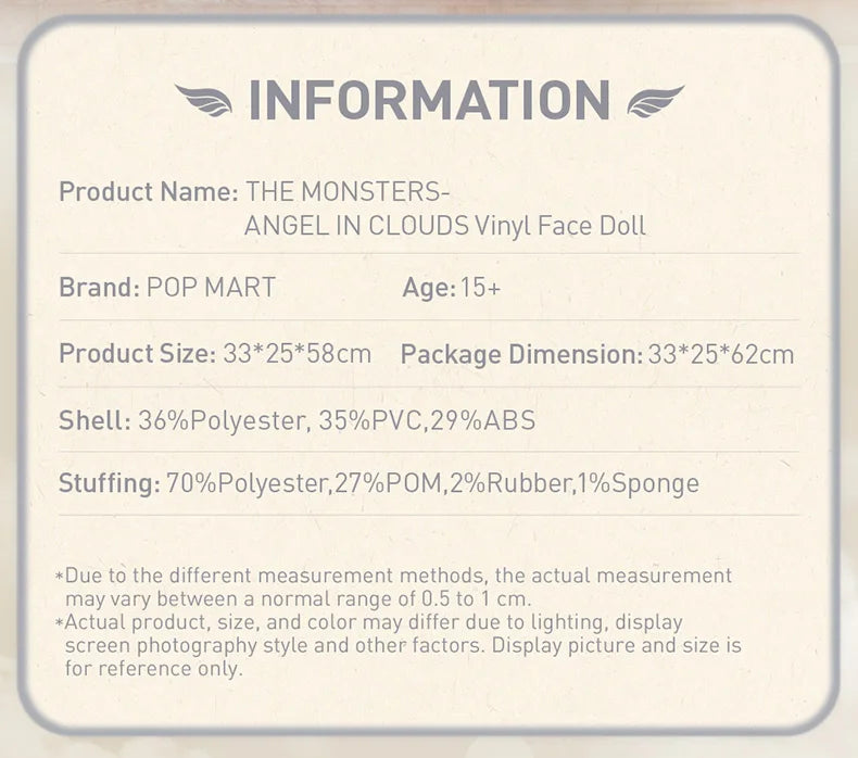 POP MART THE MONSTERS - ANGEL IN CLOUDS Vinyl Face Doll Limited to 1PC per Order
