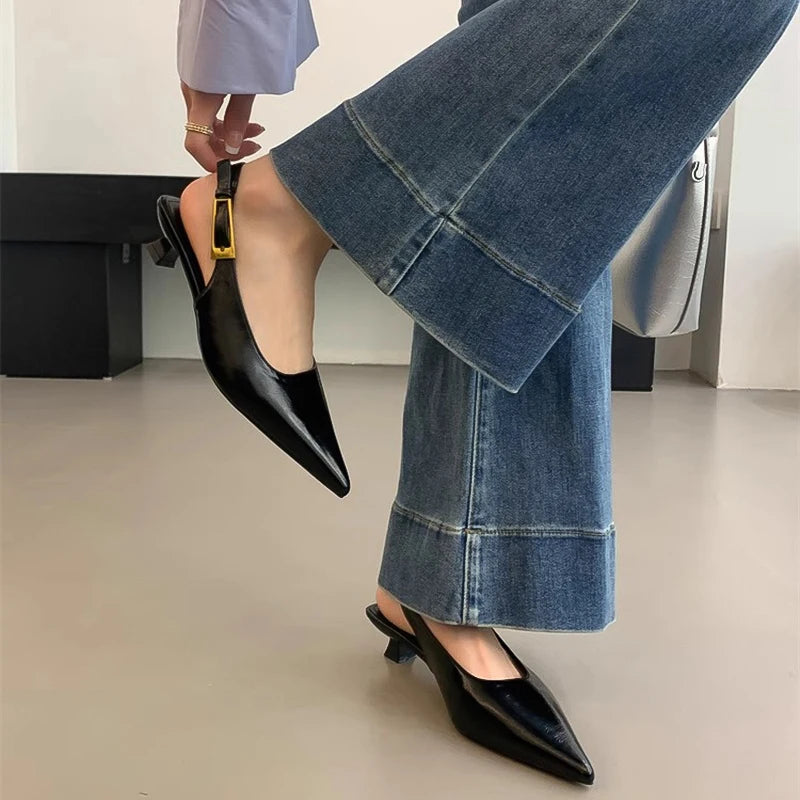 Summer Pointed Toe Women Sandals Fashion Singbacks Mules Shoes Ladies Elegant Low Heel Stripper Party Sandalias