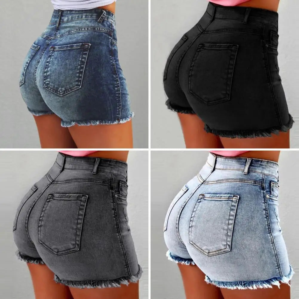 Women's High Waist Distressed Denim Shorts | Retro Slim Fit