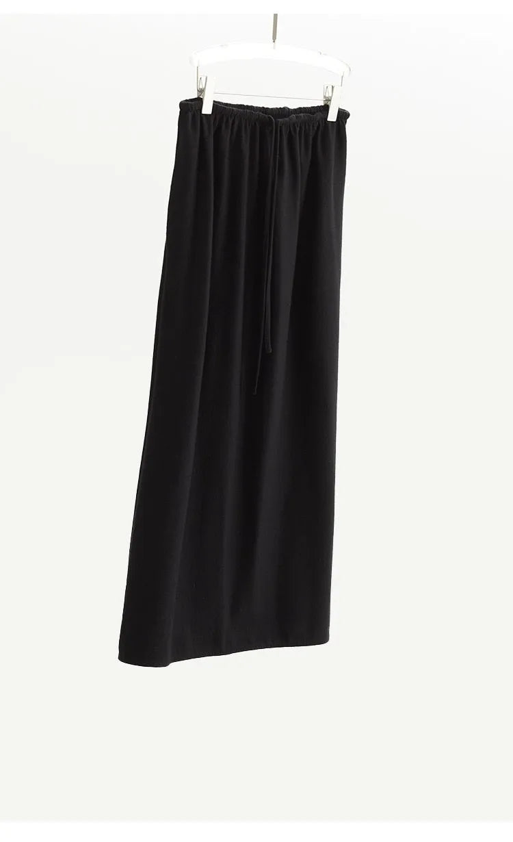 Elegant 100% Wool Elastic-Waist Skirt