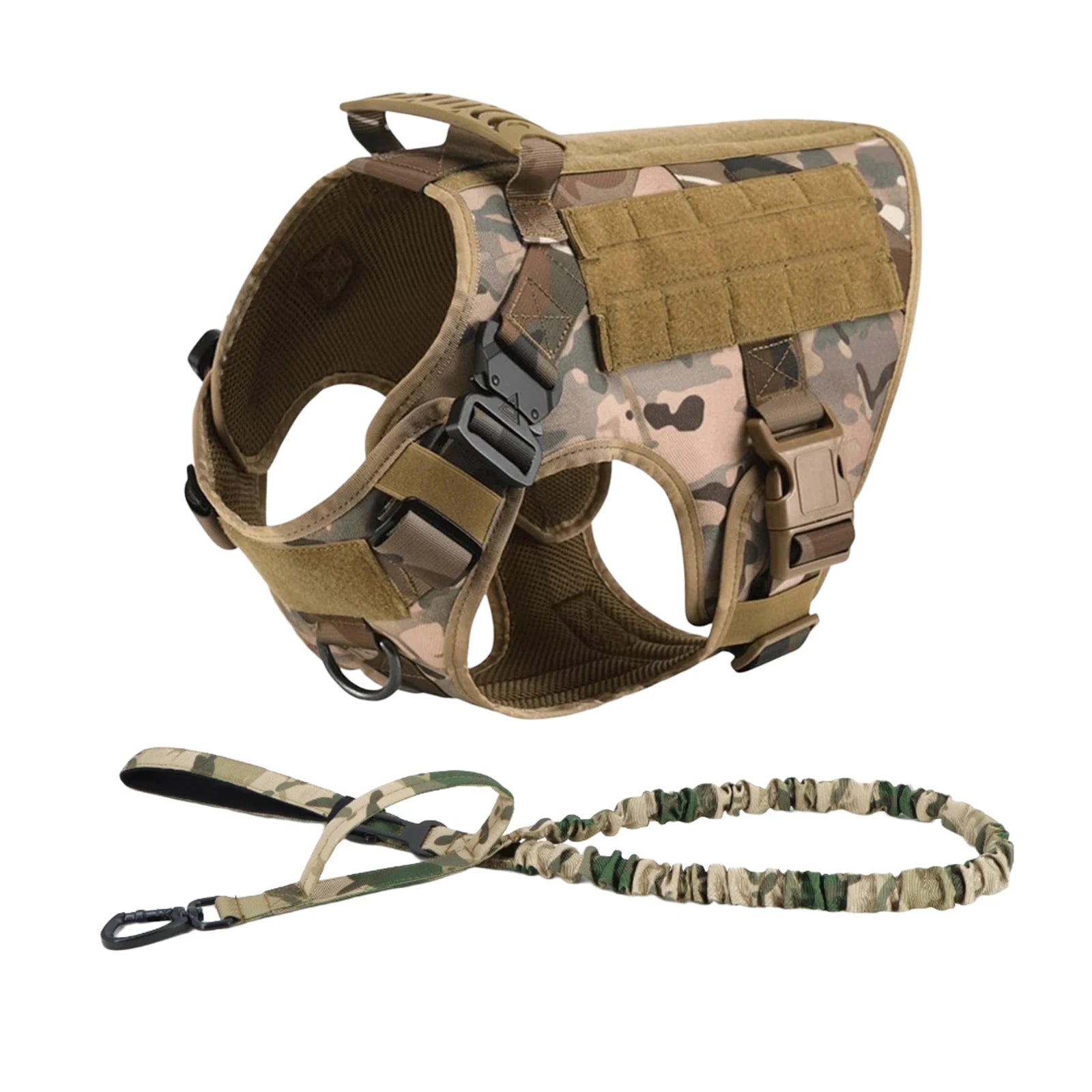 Tactical Dog Harness Set – Collar, Leash & MOLLE Pouches
