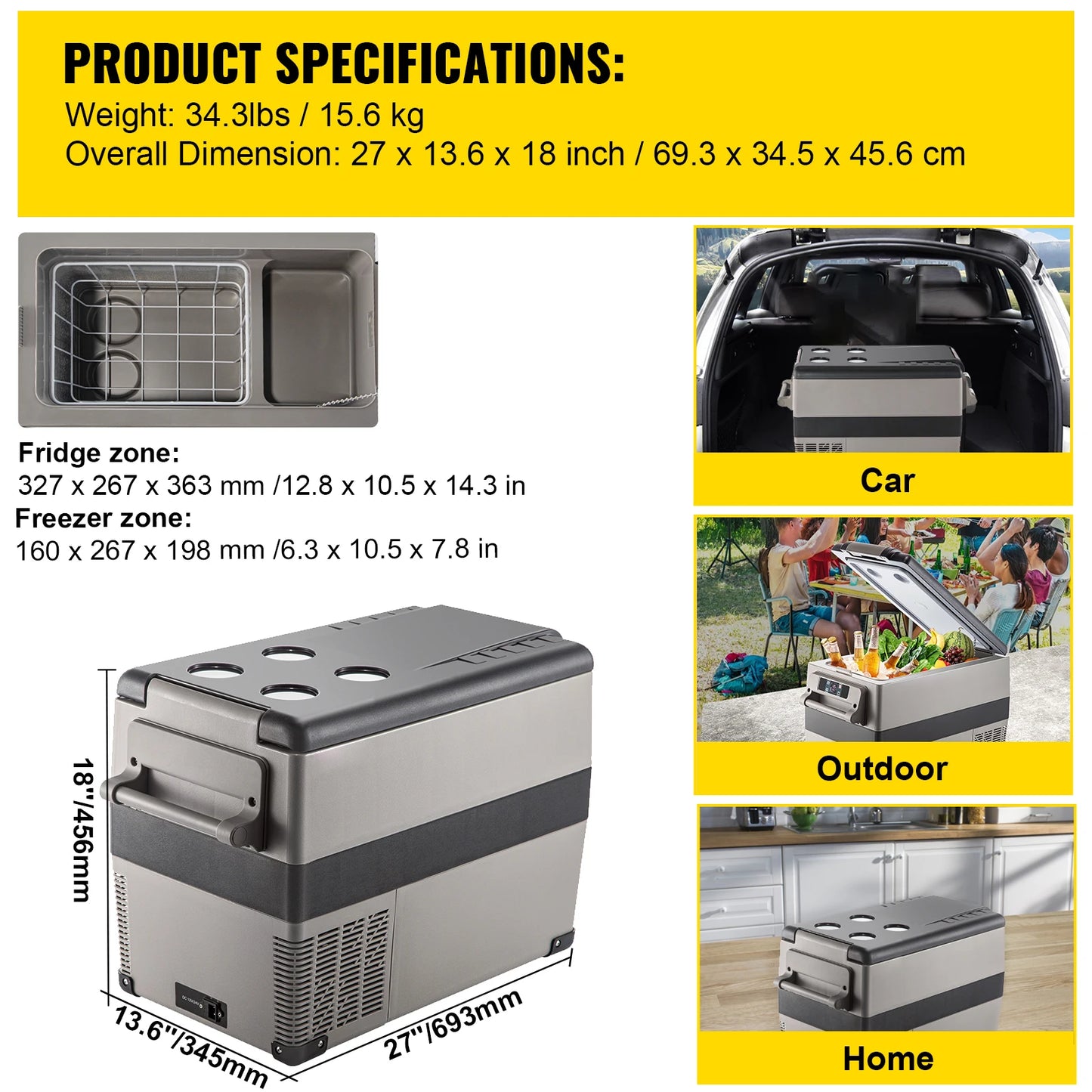Succebuy 15-55L Portable Cooler Electric Compressor 12V/24V DC 110-240V AC Freezer Refrigerator for Home