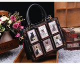 Vintage Luxury Leather Tote – Designer Cat Embroidery Shoulder Bag