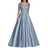 A Line Women Evening Dresses Satin Appliques V Neck Prom Party Gowns Formal Occasion robes de soirée